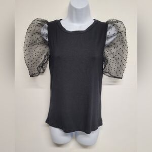 Blue Rain M Puff Sheer Sleeve Top Stretch